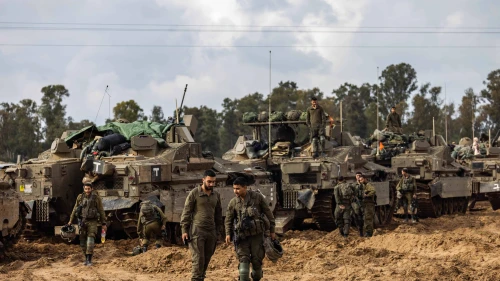 Israeli soldiers near the border fence with the Gaza Strip, Jan. 14, 2024. Photo by Chaim Goldberg/Flash90.