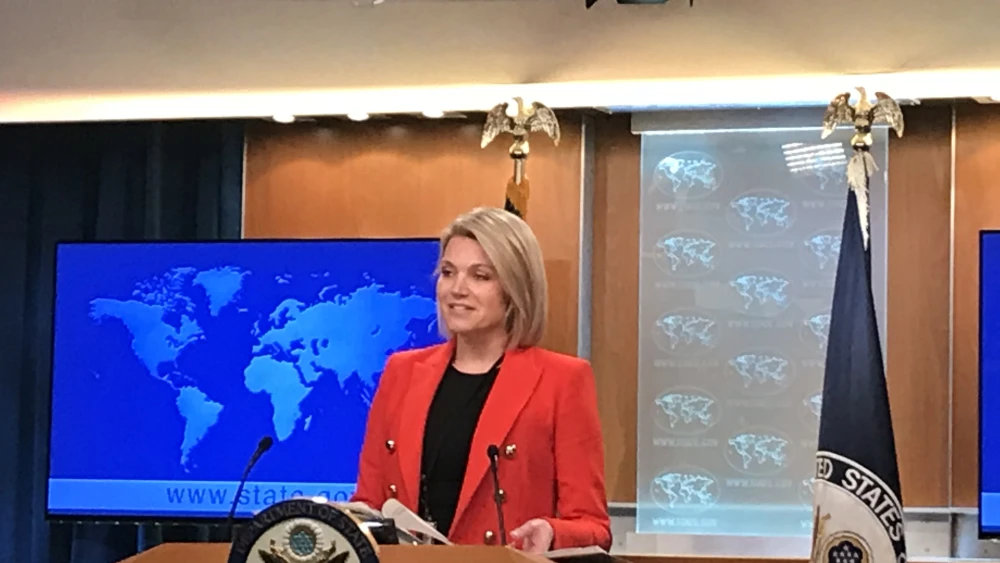 U.S. State Department spokesperson Heather Nauert delivers a press briefing at the department in Washington, D.C., on Nov. 15, 2018. Credit: Jackson Richman/JNS.