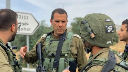 Israel Defense Forces' soldiers outside the town of Negohot in Samaria after a 19-year-old Palestinian suspect drove his vehicle at high speed into a group of soldiers at a military post near the town, wounding one, on May 14, 2020. Source: IDF Twitter.