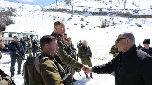 Israeli Prime Minister Benjamin Netanyahu visiting soldiers stationed on Mount Hermon, Feb. 22. 2024. Photo by Amos Ben-Gershon/GPO.