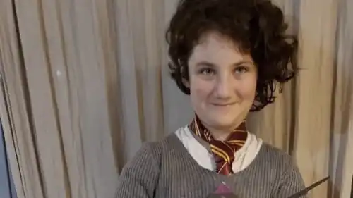 Twelve-year-old Noya Dan from Kibbutz Kissufim dresses up as Hermione from the Harry Potter series. Credit: Courtesy.