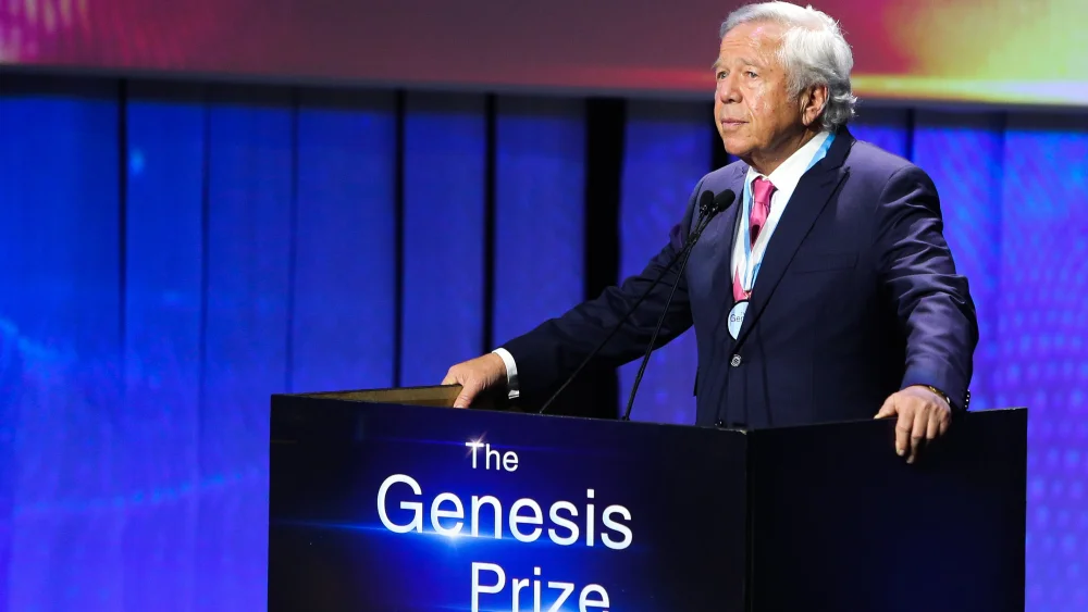 New England Patriots owner and Jewish philanthropist Robert Kraft, winner of the 2019 Genesis Prize, at the awards ceremony in Jerusalem, June 20, 2019. Credit: Flash90.