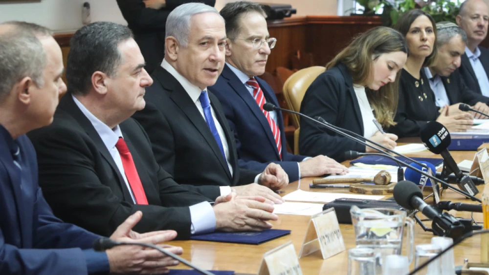 Israeli Prime Minister Benjamin Netanyahu leads the weekly cabinet meeting, at the Prime Minister's Office in Jerusalem on Dec. 8, 2019. Photo by Marc Israel Sellem/POOL.