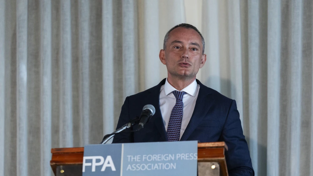 Nickolay Mladenov, the high representative for the International Board of Peace overseeing the ceasefire between Israel and Hamas, speaks during a press conference for the foreign media in Jerusalem, May 13, 2026. Photo by Yonatan Sindel/Flash90.