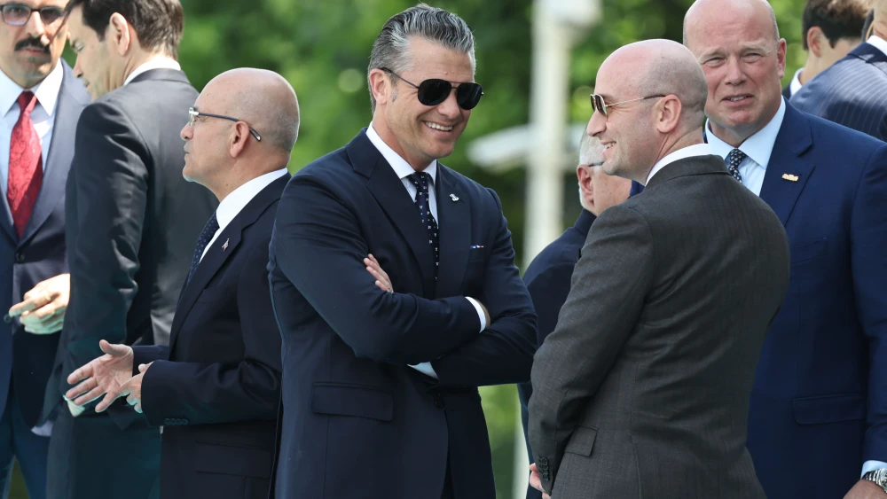 U.S. Secretary of War Pete Hegseth (C) awaits the arrival of U.S. President Donald Trump for the NATO Summit on July 7, 2026 in Ankara, Turkey. Photo by Chris McGrath/Getty Images.