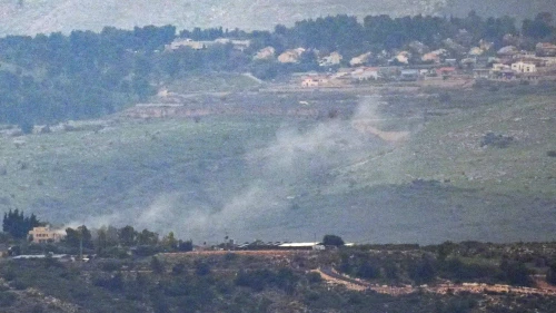 Smoke rises after a rocket fired from Lebanon hit a house in Ramot Naftali, northern Israel, Dec. 21, 2023. Photo by Ayal Margolin/Flash90.