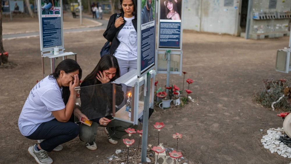 Mourners gather at the site of the Nova music festival, near Kibbutz Re’im in southern Israel, three years after Hamas terrorists murdered hundreds of people there, Oct. 7, 2026. Photo by Yonatan Sindel/Flash90.