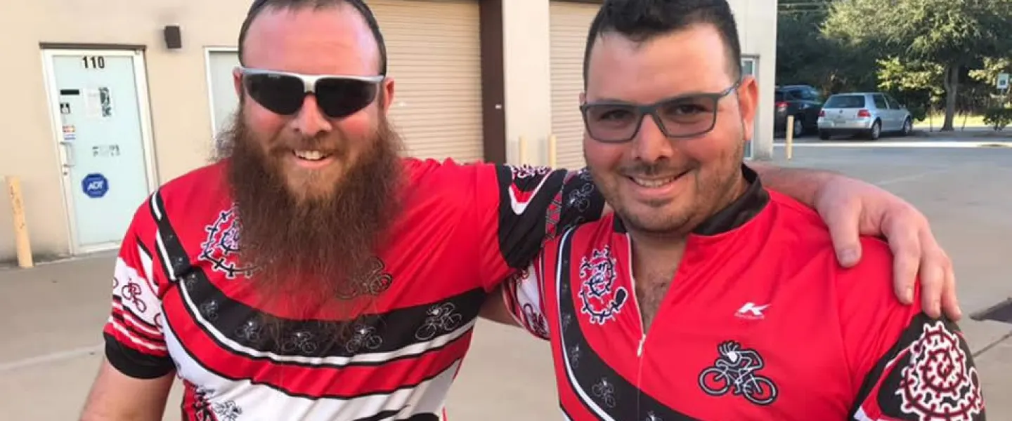 Following a heart attack a year ago, Rabbi Nochum Kurinsky, left, started some serious cycling training and has launched a cycling tour down Florida's Atlantic Coast with his brother, Zach. Credit: Chabad.org News.