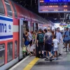 Passengers at an Israel Railways station in Tel Aviv, Aug. 25, 2025. Photo by Avshalom Sassoni/Flash90.