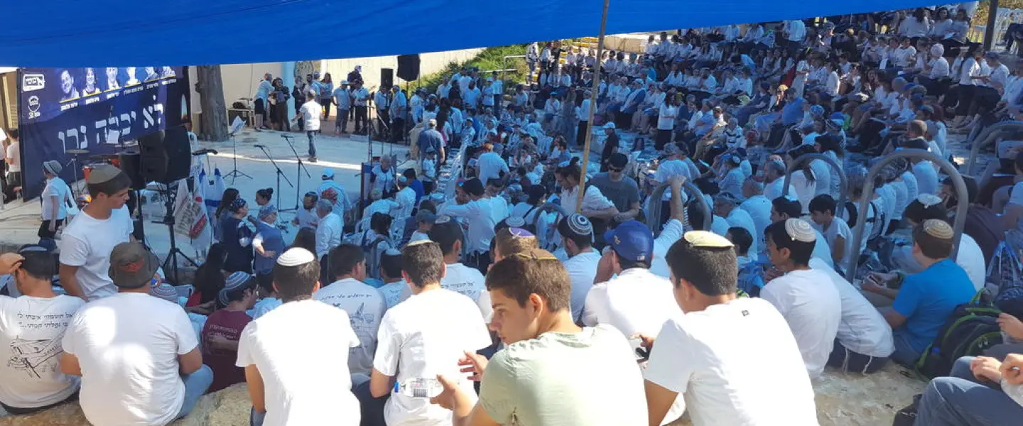 A Memorial Day ceremony at Yad Labanim in Psagot. Photo by Shalom Tzuberi/TPS.