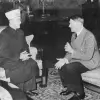Grand Mufti of Jerusalem Haj Amin al-Husseini (left) meets with Adolf Hitler in 1941. Credit: German Federal Archives.