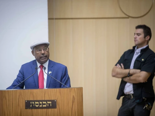 Avraham Neguise speaks during an event marking "Yom HaAliyah" at the Kneeset, the Israeli parliament in Jerusalem, October 24, 2017. Photo by Yonatan Sindel/Flash90.