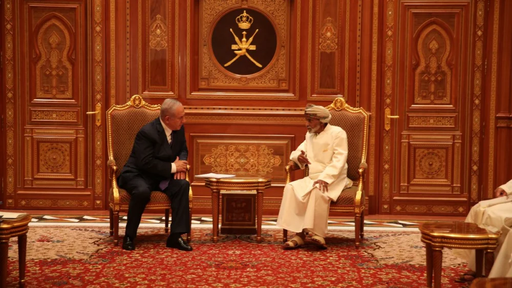 Prime Minister Benjamin Netanyahu with Sultan Qaboos bin Said in Oman, October 2018. Credit: Benjamin Netanyahu via Twitter.