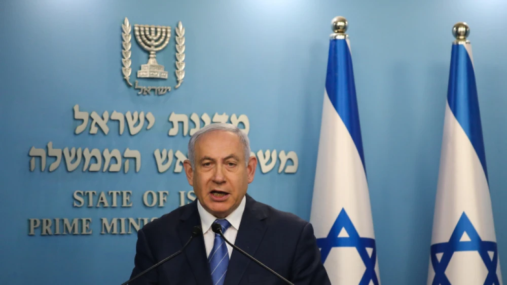 Israeli Prime Minister Benjamin Netanyahu speaks during a press conference about the coronavirus (COVID-19) at the Prime Minister's Office in Jerusalem on March 25, 2020. Photo by Olivier Fitoussi/Flash90.