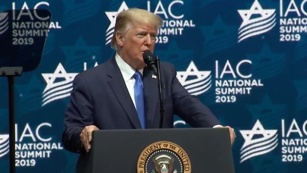 U.S. President Donald Trump addresses the Israeli-American Council Summit in Southeast Florida on Dec. 7, 2019. Source: Screenshot.
