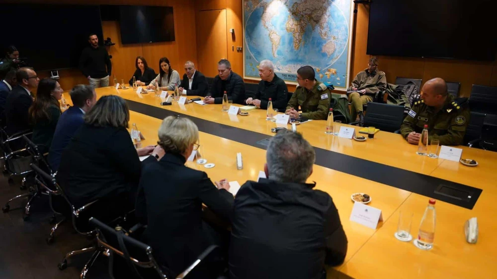 Israeli Defense Minister Yoav Gallant briefs a delegation of U.N. ambassadors visiting Israel, Feb. 1, 2024. Photo by Ariel Hermoni/IMoD.