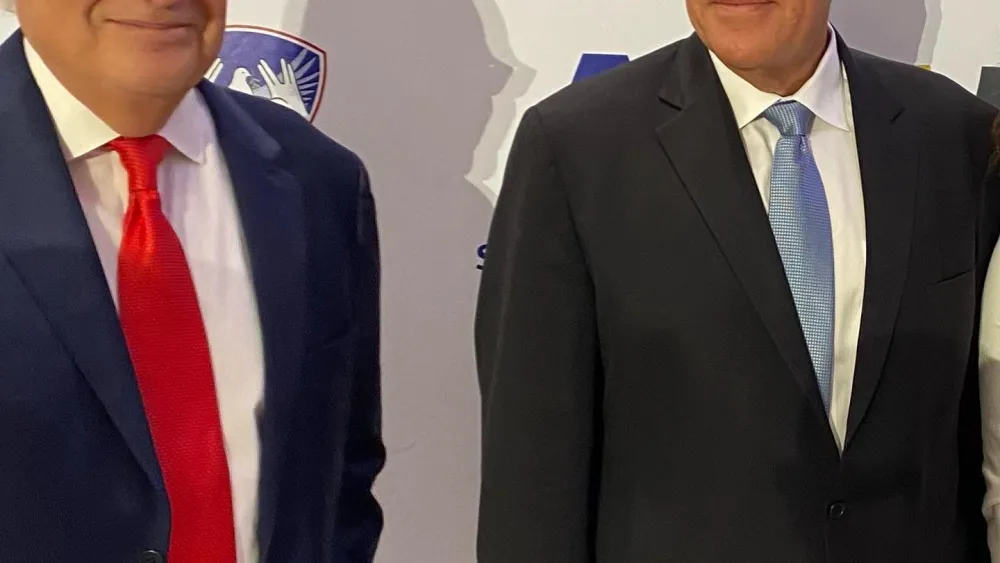 Former U.S. Ambassador to Israel David Friedman (left) and former U.S. Secretary of State Mike Pompeo attend the premier in Jerusalem on Oct. 11, 2021 of a documentary film, co-produced by Friedman, focusing on the history of the Abraham Accords normalization agreements between Israel and several Arab states. Credit: Courtesy.