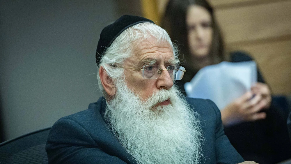 Minister of Jerusalem Affairs and Jewish Heritage Meir Porush attends a Finance Committee meeting at the Knesset in Jerusalem on May 12, 2025. Photo by Yonatan Sindel/Flash90.
