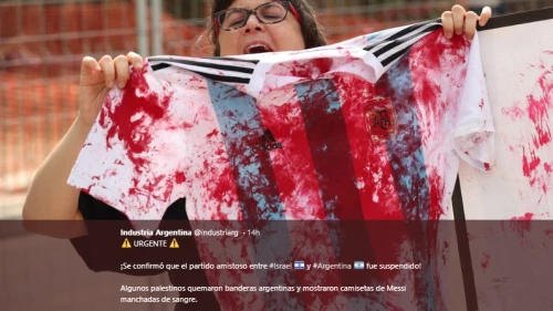 Anti-Israel protester demanding the cancelation of a friendly Argentinian soccer match in Jerusalem. Source: Facebook.