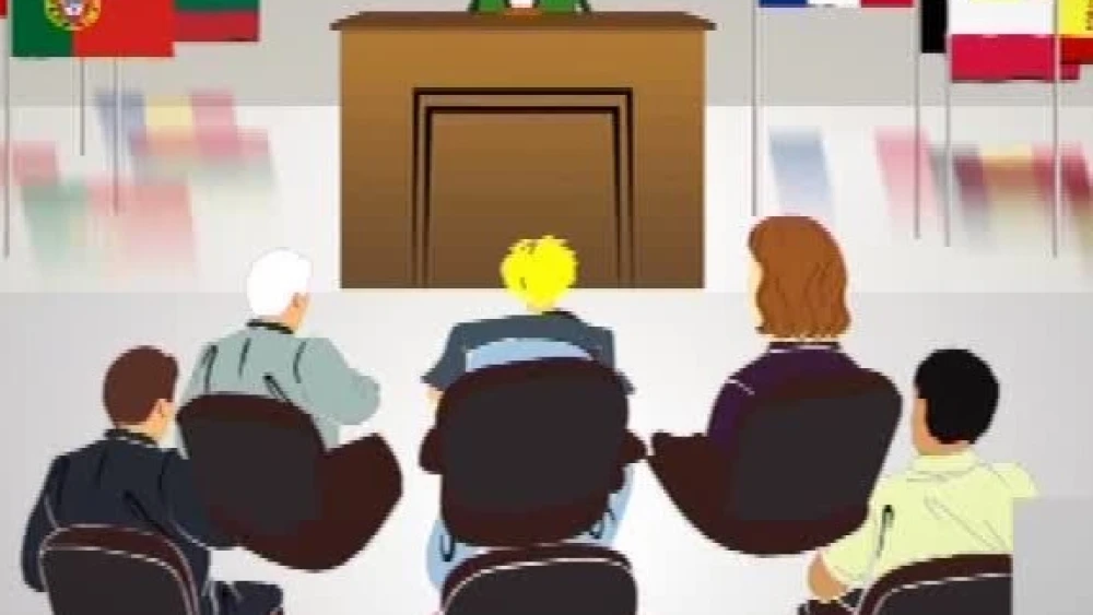 A screenshot taken from a video aired on Iranian TV on May 7, 2021, in which the narrator claims the creation of the State of Israel is part of a Jewish plot to take over the world. (MEMRI)