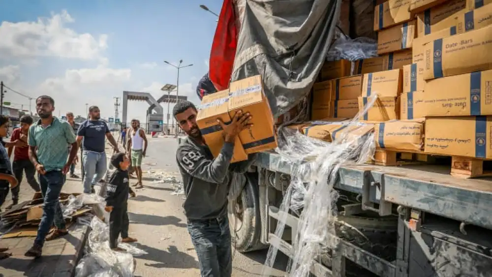 An aid truck arrives at the Gaza side of the Rafah border crossing with Egypt, Nov. 2, 2023. Photo by Abed Rahim Khatib/Flash90.