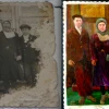 Click photo to download. Caption: The face of Herman (at left in both photos), the brother of Nathan Moskowitz's father, was forensically and artistically reconstructed in a family painting (the photo at right) that was entered as evidence in the Oskar Groening trial. Credit: Courtesy Nathan Moskowitz.