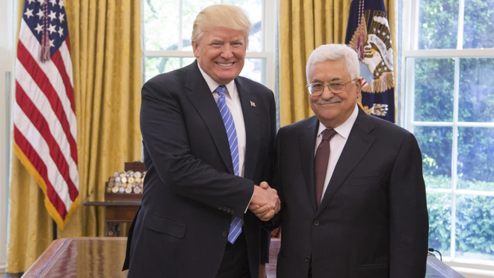U.S. President Donald Trump and Palestinian Authority leader Mahmoud Abbas in the Oval Office of the White House in Washington, D.C., on May 3, 2017. Credit: Official White House Photo by Shealah Craighead.