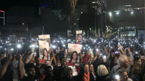 Israelis attend a rally calling for the release of Israelis kidnapped by Hamas terrorists in Gaza at "Hostage Square" in Tel Aviv, Dec. 2, 2023. Photo by Miriam Alster/Flash90.