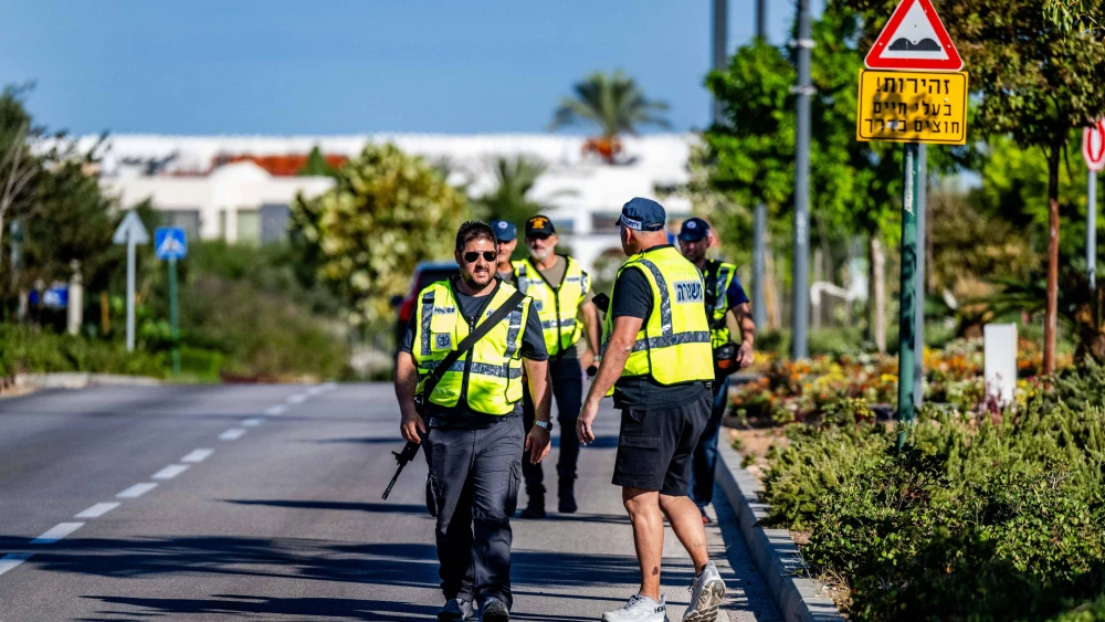 Israeli security personnel at the scene where a drone launched from Lebanon caused damage in Caesarea, Oct. 19, 2024. Credit: Flash90.