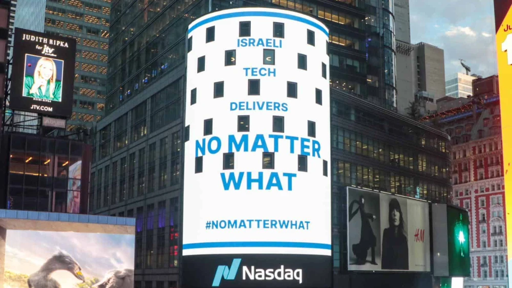 A sign displayed at the Nasdaq in New York City, Nov. 9-10, 2023. Credit: Startup Nation Central.