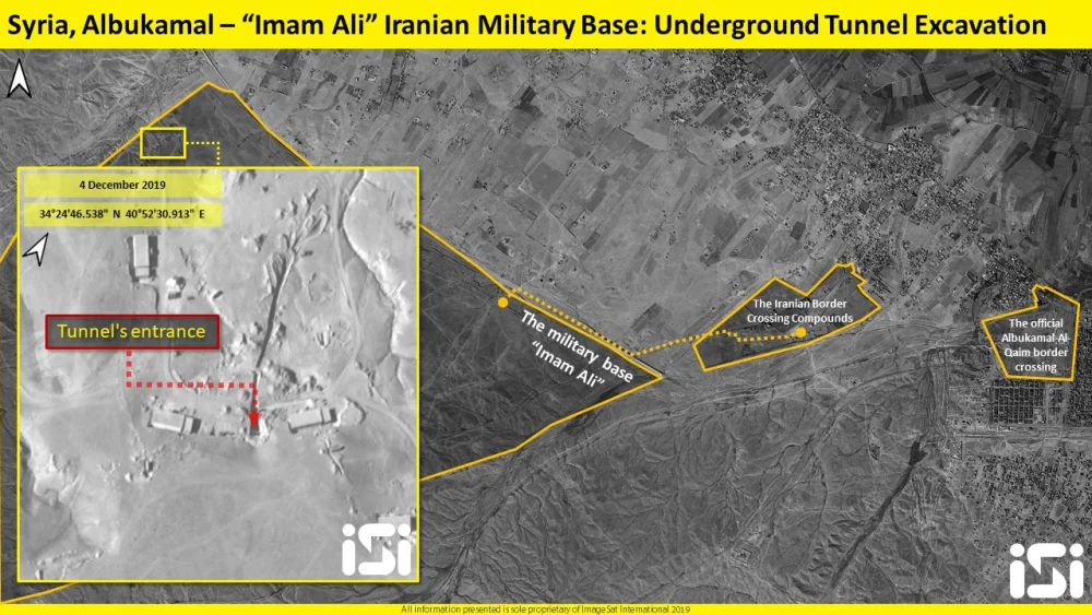 A tunnel under excavation at Iran's Imam Ali military base near Abu Kamal, Syria, near the Iraqi border. Credit: ImageSat International.
