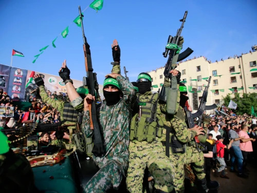 Hamas members attend a rally in Beit Lahia, in the northern Gaza Strip, May 30, 2021. Photo by Atia Mohammed/Flash90.