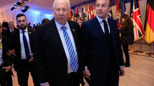 Israeli President Reuven Rivlin with French President Emmanuel Macron at the President's Residence in Jerusalem, Jan. 22, 2020. Photo by Olivier Fitoussi/Flash90.