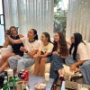 Israeli actress Gal Gadot (second from left) meets with freed Hamas hostages Doron Steinbrecher, Liri Albag, Naama Levy, Moran Stella Yanai and Ilana Gritzewsky, July 22, 2025. Credit: Hostages and Missing Families Forum.