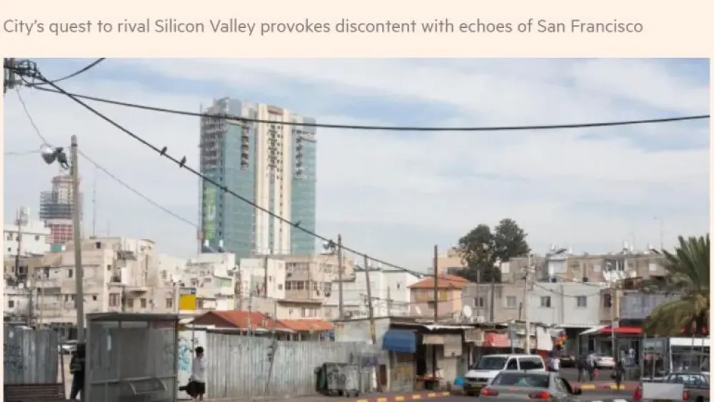 From a “Financial Times” article (“Israel’s tech expansion stokes glaring inequality in Tel Aviv,” Dec. 11).