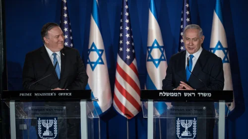 Israeli Prime Minister Benjamin Netanyahu and U.S. Secretary of State Mike Pompeo deliver joint statements in Jerusalem on March 20, 2019. Photo by Hadas Parush/Flash90.