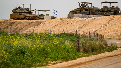 Israeli tanks on the Lebanese border, March 14, 2026. Photo by Ayal Margolin/Flash90.