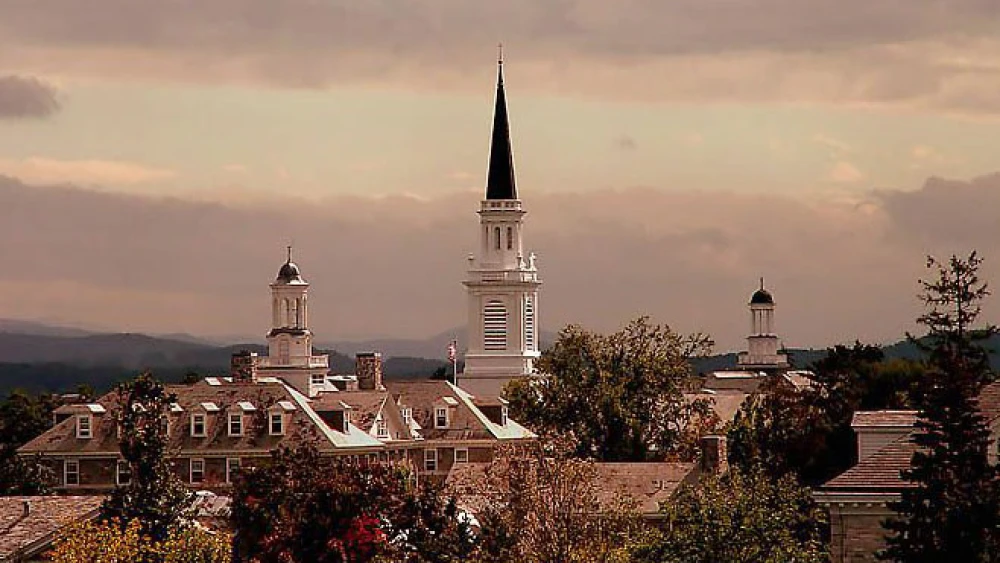 The spire of Mead Memorial Chapel at Middlebury College in Vermont. Credit: Wikimedia Commons.