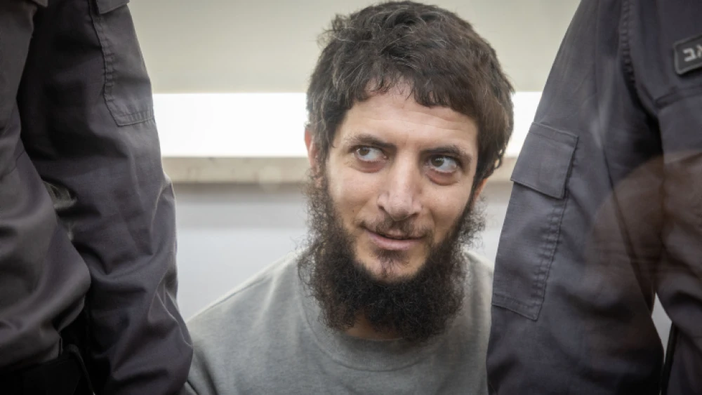 Arafat Irfaiya, convicted of the murder of Ori Ansbacher, is brought for a sentencing hearing at the Jerusalem District Court, Jan. 29, 2023. Photo by Yonatan Sindel/Flash90.