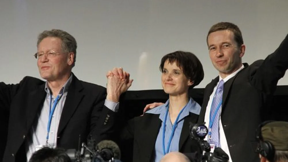 From left: Konrad Adam, Frauke Petry and Bernd Lucke during the Alternative for Germany party’s first-ever convention in April 2013 in Berlin. Credit: Wikimedia Commons.