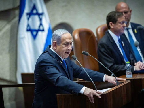 Israeli Prime Minister Benjamin Netanyahu speaks during a plenary session of the opening day of the winter session at the Knesset, the Israeli parliament, in Jerusalem, Oct. 28, 2024. Photo by Yonatan Sindel/Flash90.