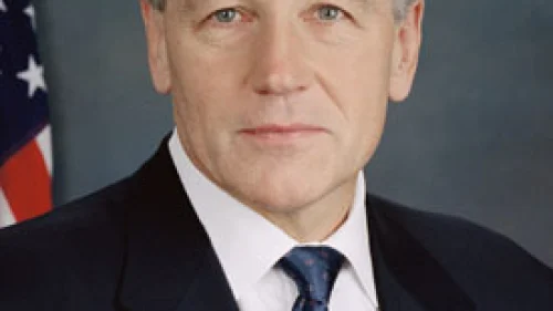 Click photo to download. Caption: Former Nebraska senator Chuck Hagel, a candidate for Secretary of Defense. Credit: U.S. Senate.