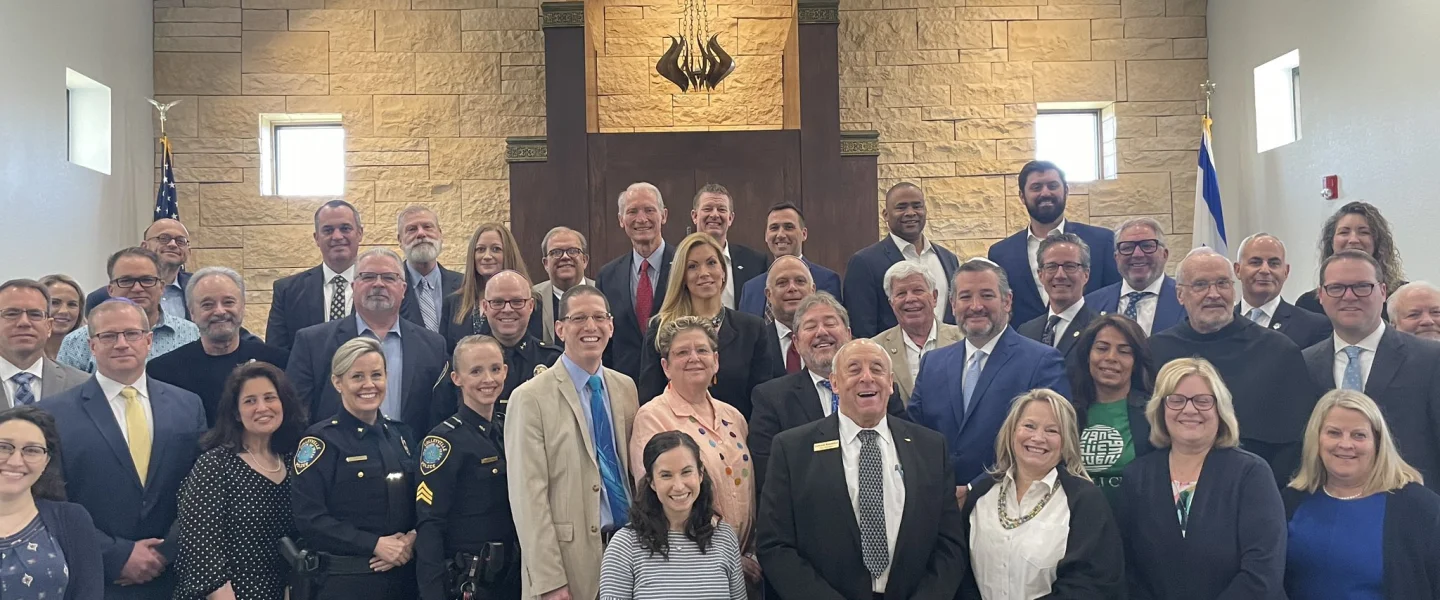 Sen. Ted Cruz (R-Texas) attends the rededication ceremony at Congregation Beth Israel in Colleyville, Texas, on April 10, 2022, four months after a hostage standoff there. Source: Twitter.