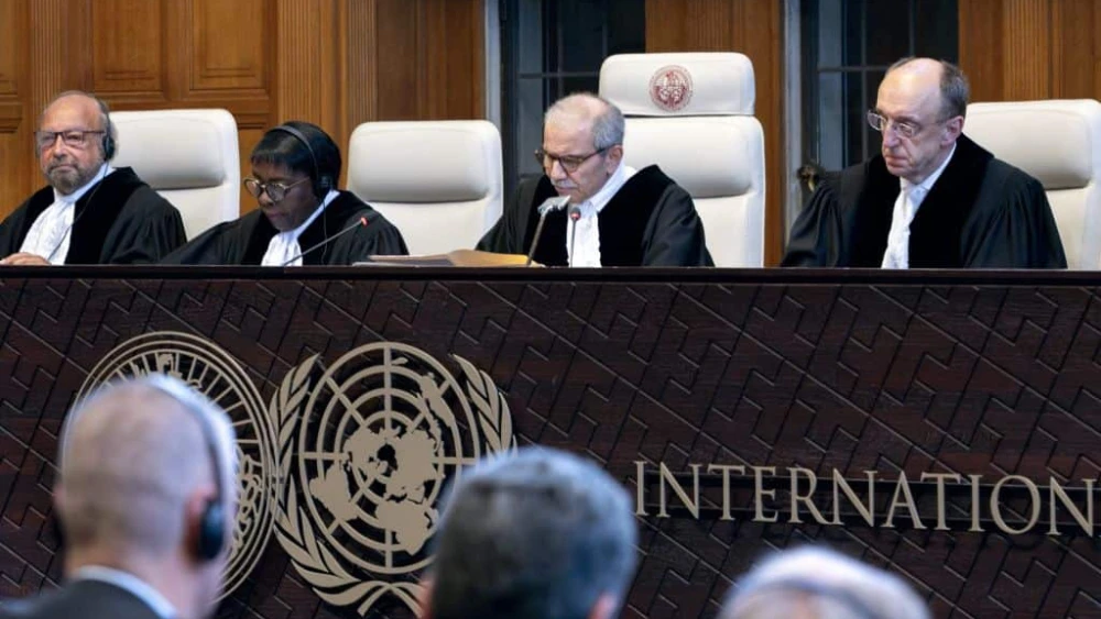 The International Court of Justice (ICJ) delivers a non-binding ruling on the alleged legal consequences of Israeli rule over Judea, Samaria and eastern Jerusalem in The Hague on July 19, 2024. Credit: Nick Gammon / AFP / via Getty Images.