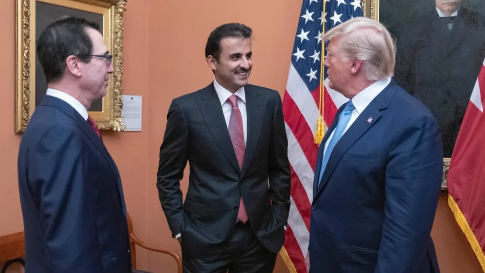U.S. President Donald Trump and Secretary of the Treasury Steven Mnuchin with Qatar's leader Emir Tamim bin Hamad al-Thani in Washington, D.C. Credit: Twitter.