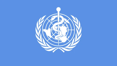 The flag of the World Health Organization, which singled out Israel for violating health rights. Credit: WHO.