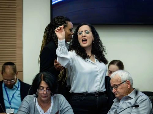 MK Naama Lazimi during a Knesset Finance Committee meeting in the Knesset, the Israeli parliament in Jerusalem, Dec. 31, 2024. Photo by Chaim Goldberg/Flash90.