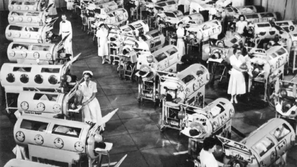 Children in Iron Lungs during the 1940s or 1950s. Source: Rancho Los Amigos National Rehabilitation Center.