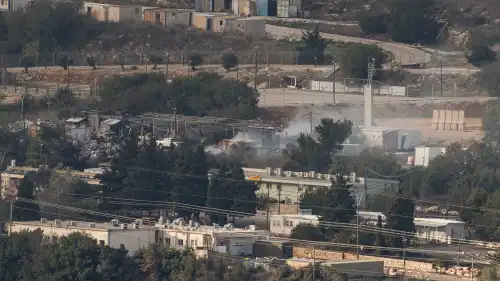 The damage caused to an army base from mortar shells fired from Lebanon, near the Israeli border with Lebanon, northern Israel, Nov. 20, 2023. Photo by Ayal Margolin/Flash90.