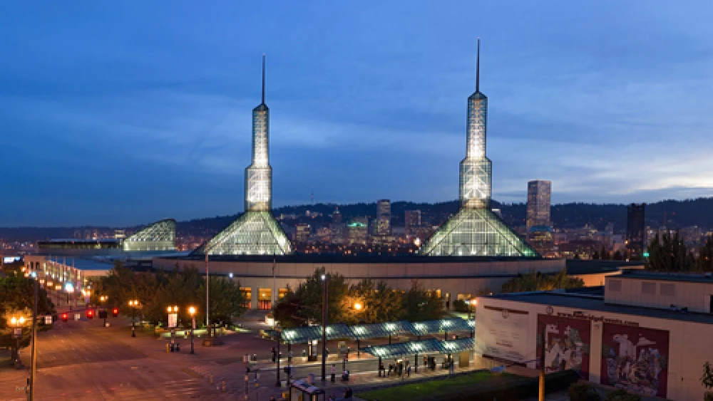 Click photo to download. Caption: The Oregon Convention Center in Portland, which hosts this month's United Methodist Church quadrennial General Conference. Credit: Fcb981 via Wikimedia Commons.